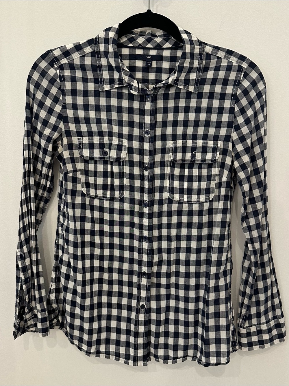 Gap Navy White Gingham Plaid Button Down Shirt XS